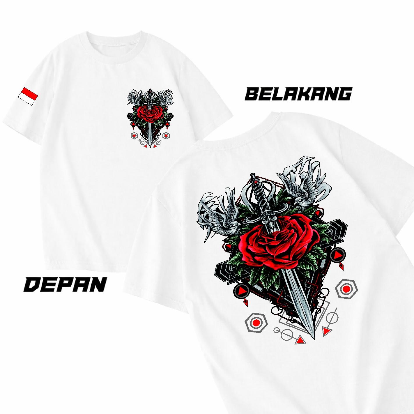Hyb Kaos Wanita Pria Sword And Rose kata2 VIiral Crew Neck Kaos Pria Kaos Wanita Unisex Bahan Katun Kaos Polos Putih Hitam Kaos Jumbo