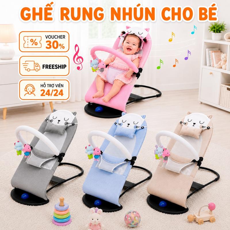 Ghế Nhún Rung Đa Năng Cho Bé Sơ Sinh, Vải Lưới Thoáng Mát Dễ Chịu