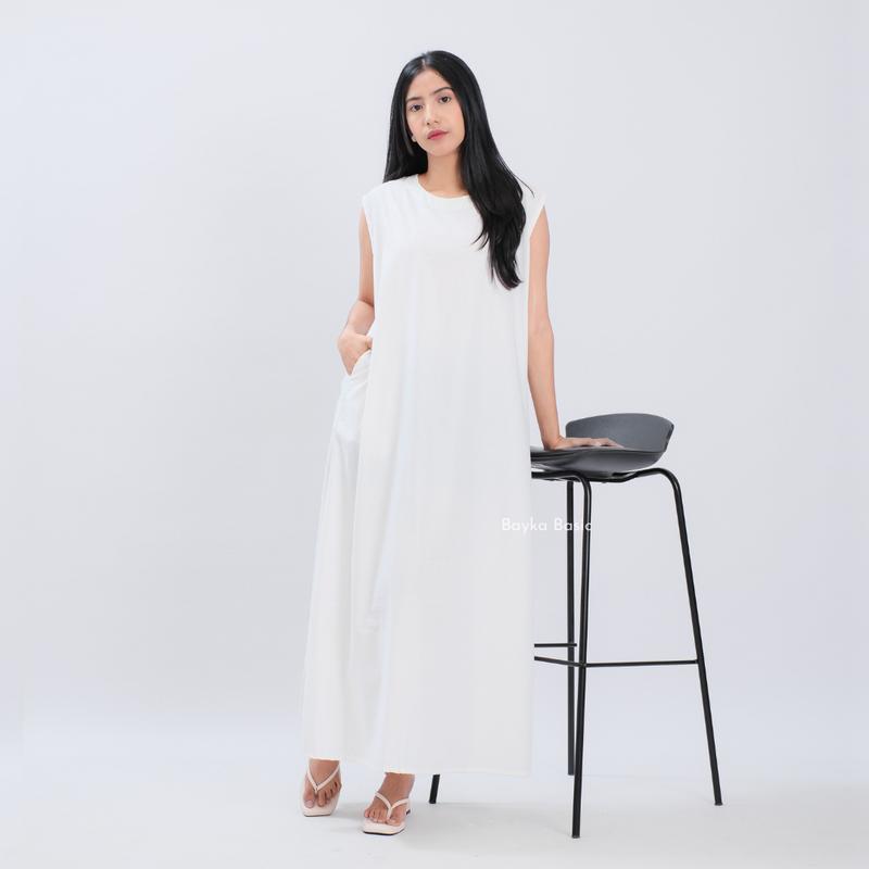 Bayka - Inner Dress Tanpa Lengan / Maxi Sleeveless Dress Polos Wanita / Dalaman Gamis Katun / Manset Kutung Panjang 2