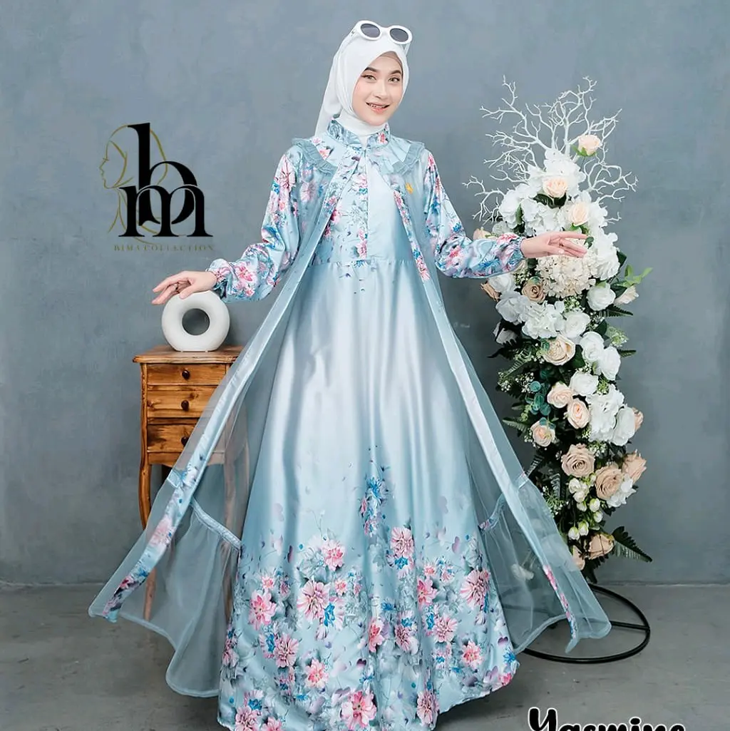 Yasmine Dress Gamis Silk Premium Mix Tile - Baju Muslim Wanita Mewah