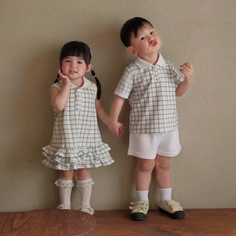 Sét Đồ Đôi Cổ Trụ In Kẻ Dành Cho Bé Trai , Gái Size 9-35Kg ,Chất Liệu Thoáng…