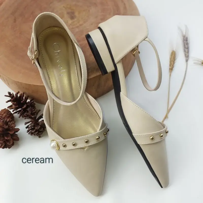 Chivaly Collection Celliy Mules Sandal wanita Heels 3 cm 1