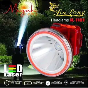 Senter Kepala Jinlong JL 1101 350watt 15000mAh Bahan ABS charger USB-C cahaya terang free Lensa kuning