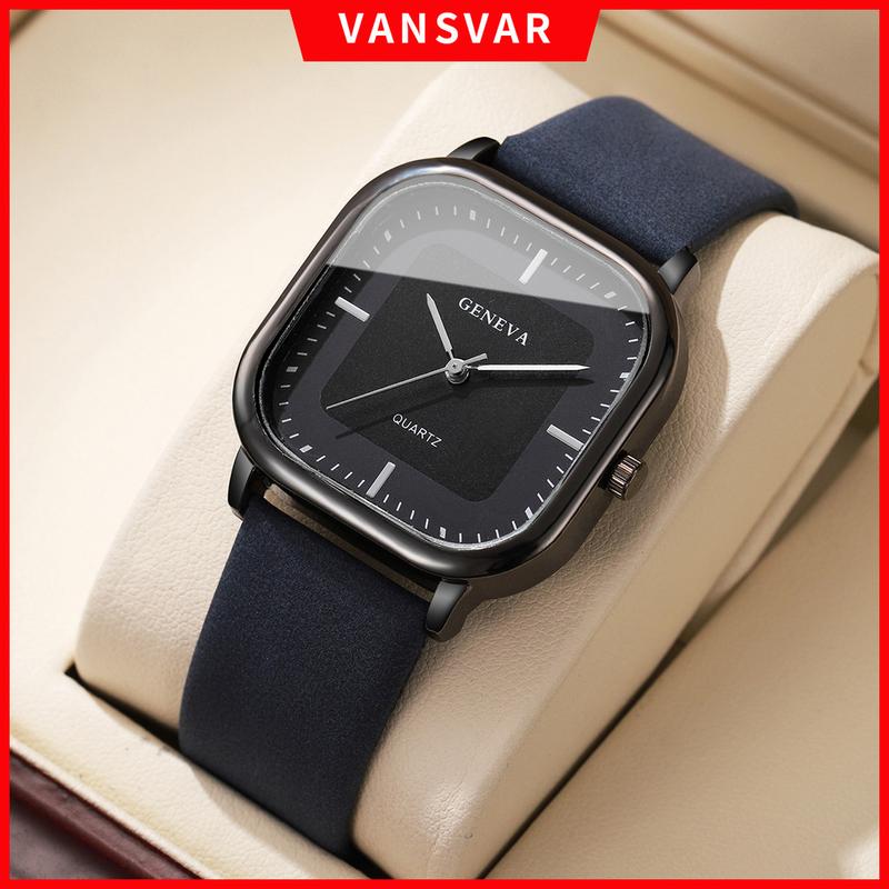 1/2 Fashion Casual Men's Leather Strap Watches Square Dial Wristwatch Minimalist Analog Quartz Watch（Without Box）2026