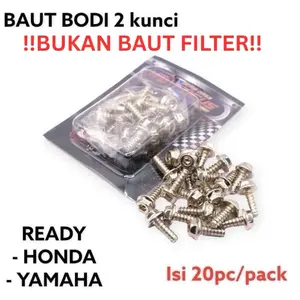 BAUT BODY PROBOLT 2 KUNCI CHROME THAILAND UNIVERSAL SEMUA MOTOR MODEL 2 KUNCI  1 PACK ISI 20 PCS