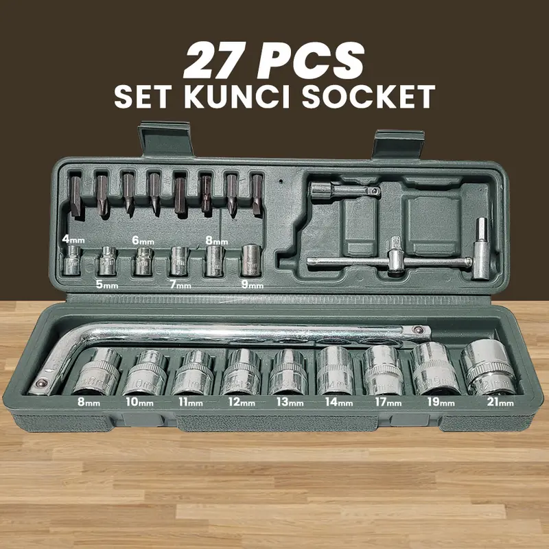 Kunci Sok Set 46 Pcs Socket Wrench Mata Obeng Dilengkapi Box Penyimpanan / Sok Wrench 27 Pcs , kunci 40 , kunci 10 , kunci 19 , obeng t Toolkit - Kunci Set Gagang Sok Shock Full Set Motor Rumah Gudang Dll 4