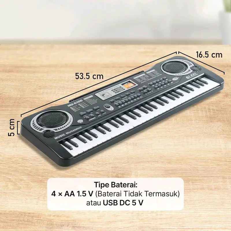 Keyboard Mini Toddi Organ Piano Digital Electronic 61 Tuts - MQ-61061 dengan Mikrofon dan Kabel Daya USB - Plastik 6