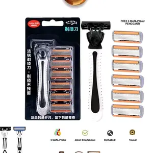 alat cukur jenggot kumis 6 blade + mata pisau super tajam 7in pria / wanita