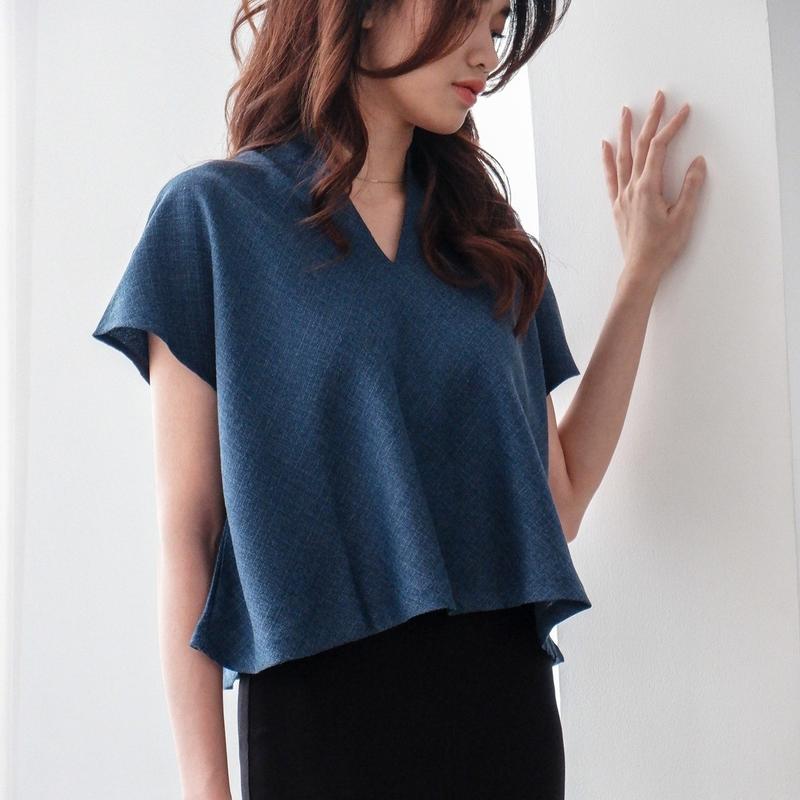 Starry Atasan Casual Linen Berkerah Semi Crop Baju Kantor Basic Kemeja Wanita Formal Santai 6