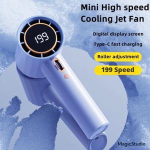 199 Speed Super Strong Handheld Fan Rechargeable Portable Mini Fan High Wind Desktop Turbo Fan With LED Display Kipas