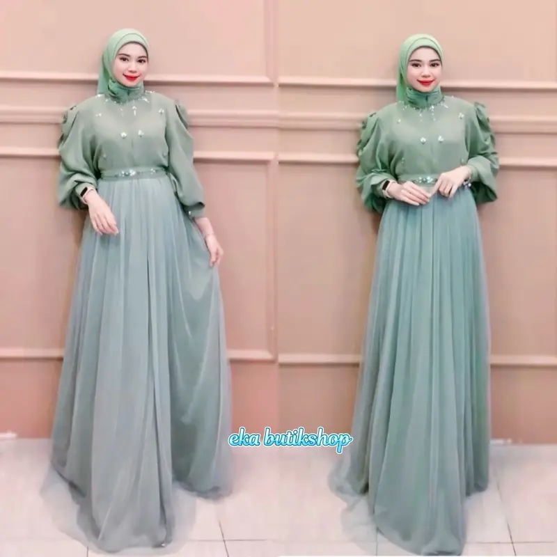 Naysilla Dres Pesta mix Tile - bahan Crinckle Airflow - LD 90 Sampai LD 120 - Gamis Jumbo Mix Tile Polos Kancing 0