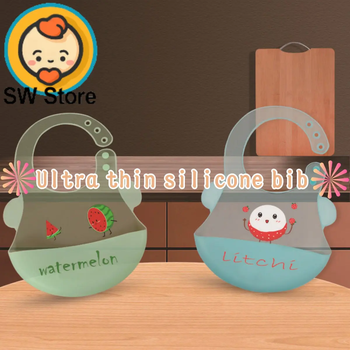 SW Kids Baby eating small ear bib for complementary food bib waterproof and dustproof silicone baby super soft children's bib solid color SW501