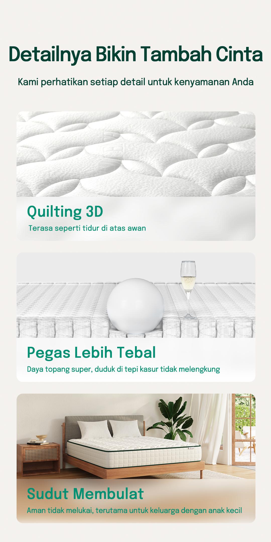 MossWood Kasur Springbed Hotel Premium Anti Goyang Tahan Lama 20cm High Density Anti Air Bonus Bantal Gratis COD