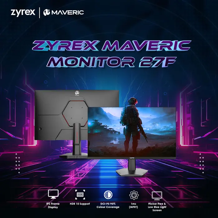 Zyrex Maveric 27F monitor 27 inch Full HD 1080p IPS 180 Hz Flat G-SYNC Compatible Freesync Flicker Free Blue Light Filter Garansi Resmi 2 Tahun 1
