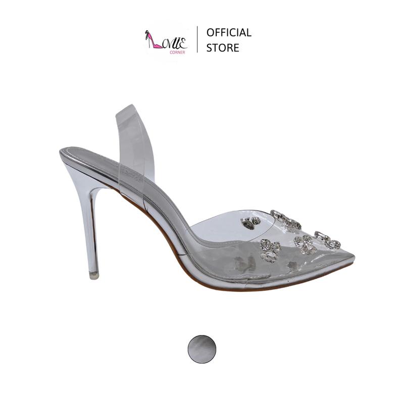 LOVIIECORNER GIÀY CAO GÓT MŨI NHỌN SLINGBACK - FORM BÉ - GUỐC NỮ QUAI TRONG ĐÍNH ĐÁ SANG TRỌNG GÓT ĐŨA 9 PHÂN - G240870