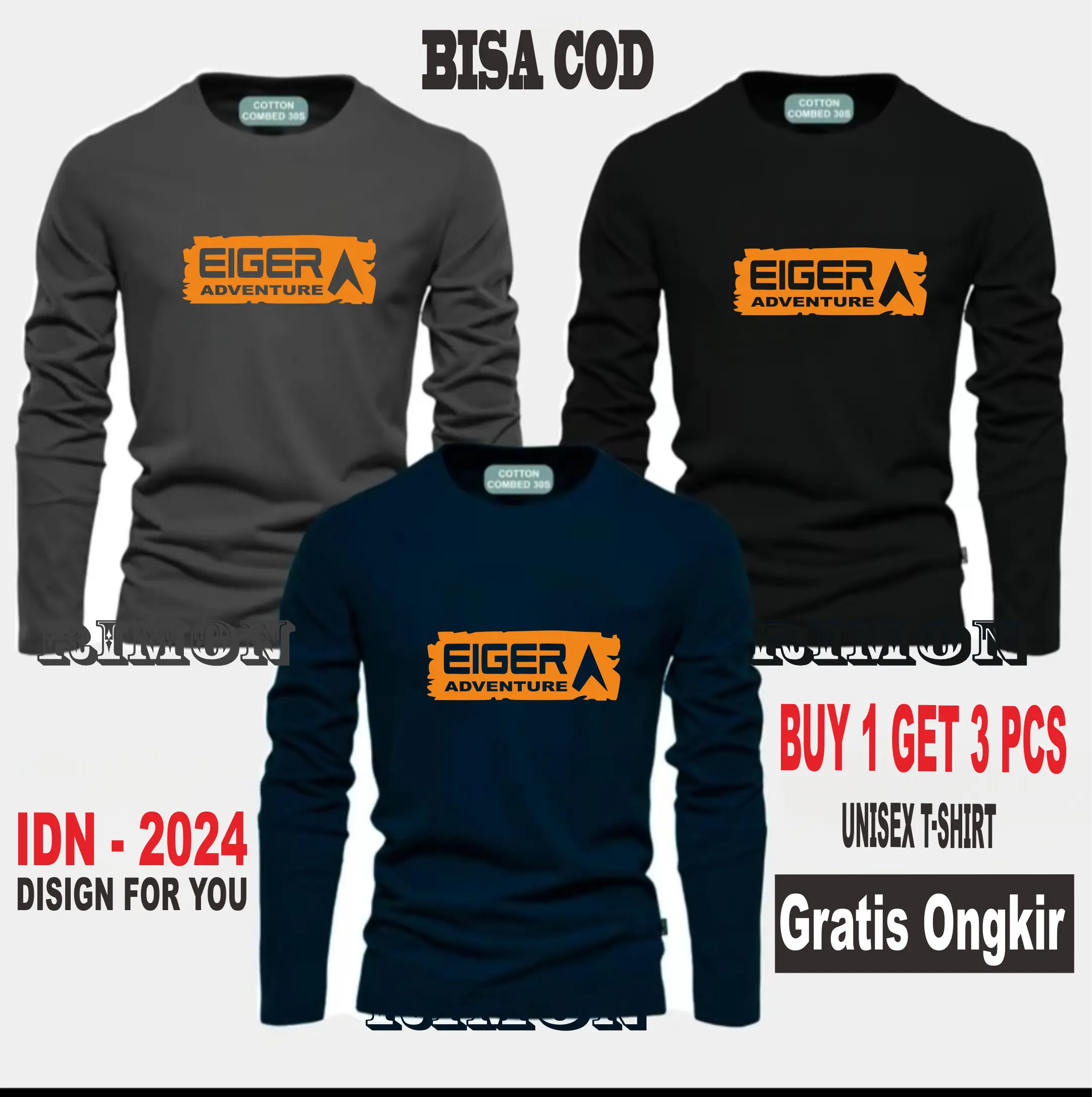 BUY 1 OR 3 PCS Kaos Panjang Katun Combed 30s - Kaos Pria Wanita Dewasa  - Baju Kaos Distro Pria Keren Articel 31ger Sp III Orange Katun Oblong