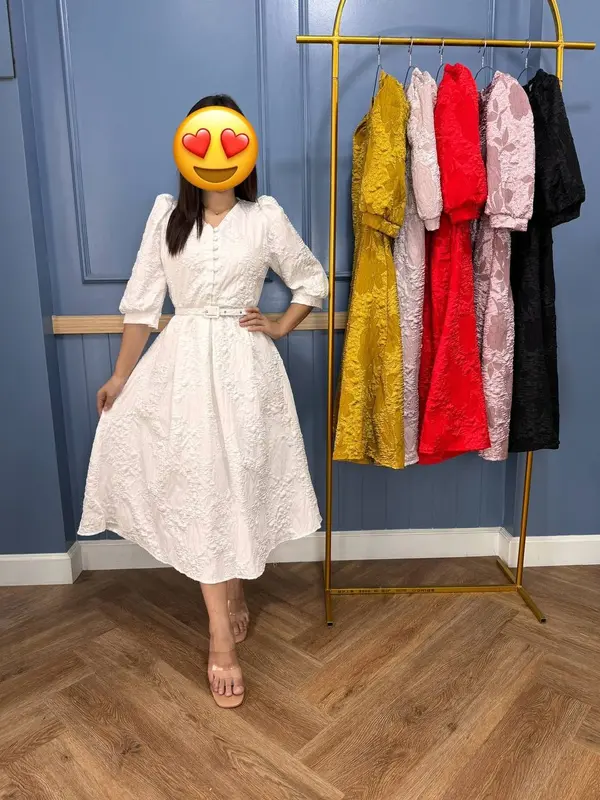Emma.Butik E00208 Gaun Jacquard Emboss Kancing Busui Cantik Simple Natal Kondangan 4