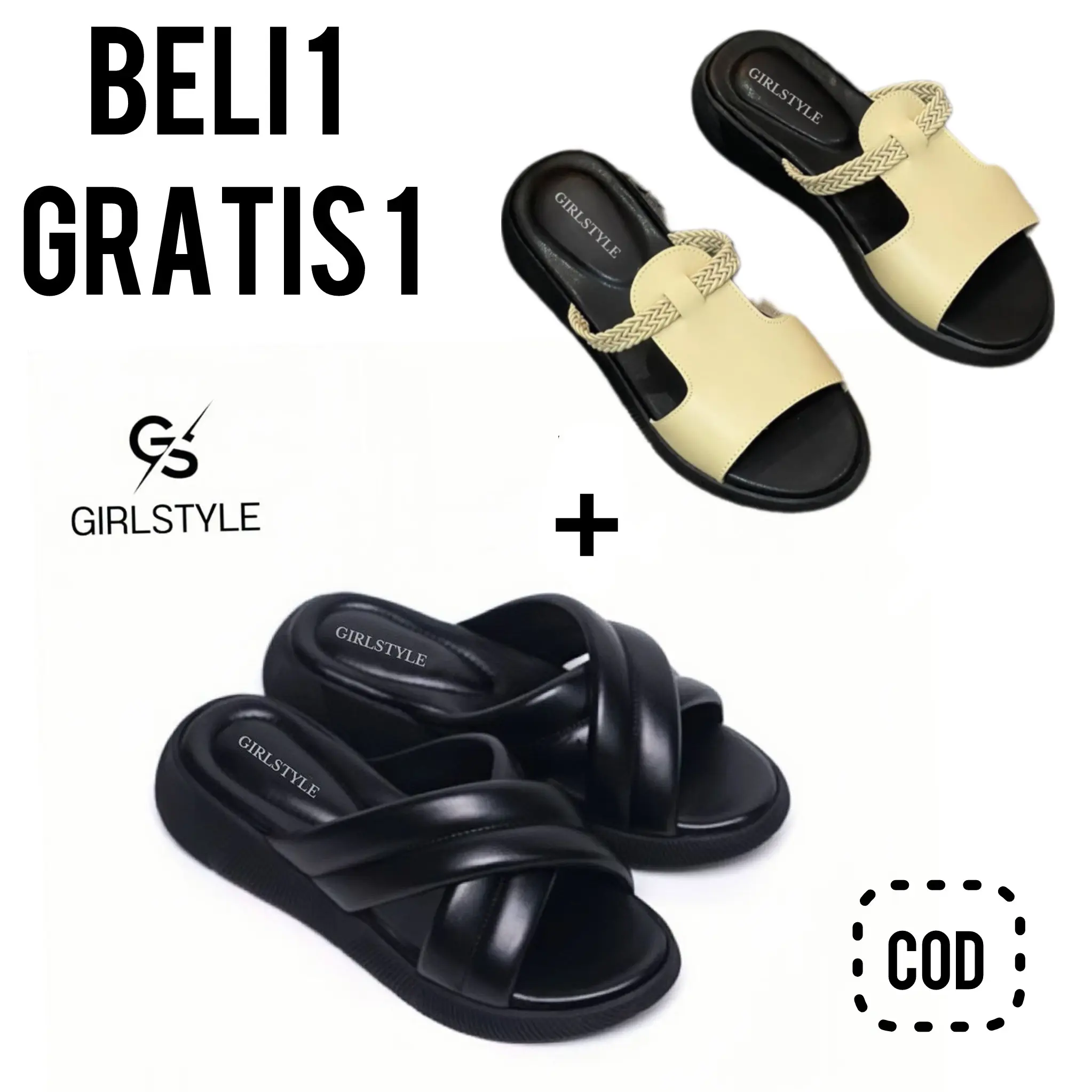 Paket Hemat Beli 1 Gratis 1 Sandal Wanita Terbaru Sandal Selop Wadges Terbaru Kekinian Trendy Korea sambung empuk Bahan Premium Coklat Cewek Sendal Perempuan