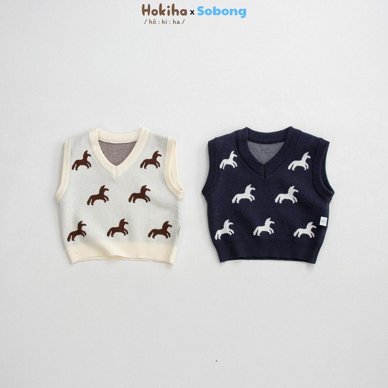   Hokiha x Sobong  AL207-Áo gile len cổ V cho bé hình ngựa dễ thương vải len dày dặn ấm áp size 9-19kg 