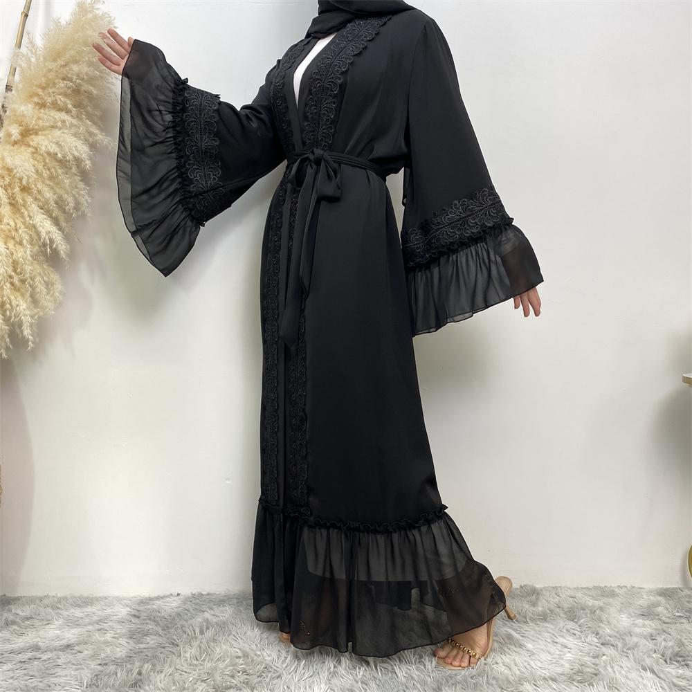 1963# High Quality Black Lace Embroidery Niad Luxury Embroidery Long Robe Abayas - CHAOMENG MUSLIM SHOP