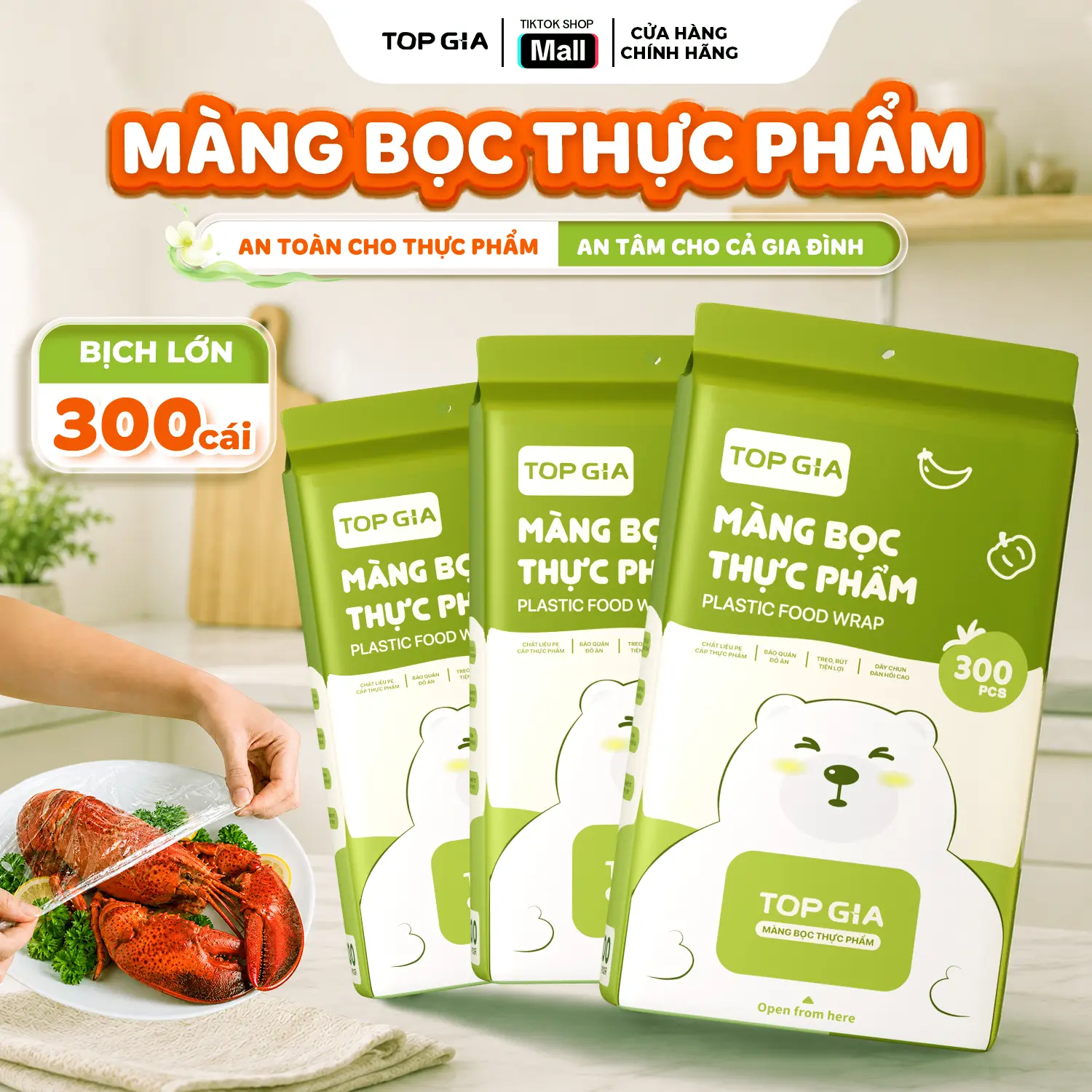 [SIÊU RẺ - BẢN CAO CẤP] Màng Bọc Thực Phẩm TOP GIA Treo Tường Dạng Rút (Tặng Móc Treo) An Toàn Tiện Lợi, Có Chun Co Dãn Đa Chiều Siêu Dai Chất Liệu PE Dày Bền Chống Bay Mùi Giữ Mới Thực Phẩm MangBocThucPhamCoGian (MBTP)