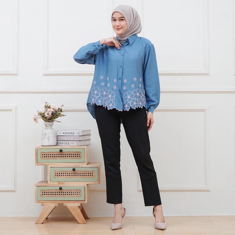 Opnaisel series Kemeja Bordir Sabrina / Blues Bordir Model Kerah Bahan Polo Linen 7