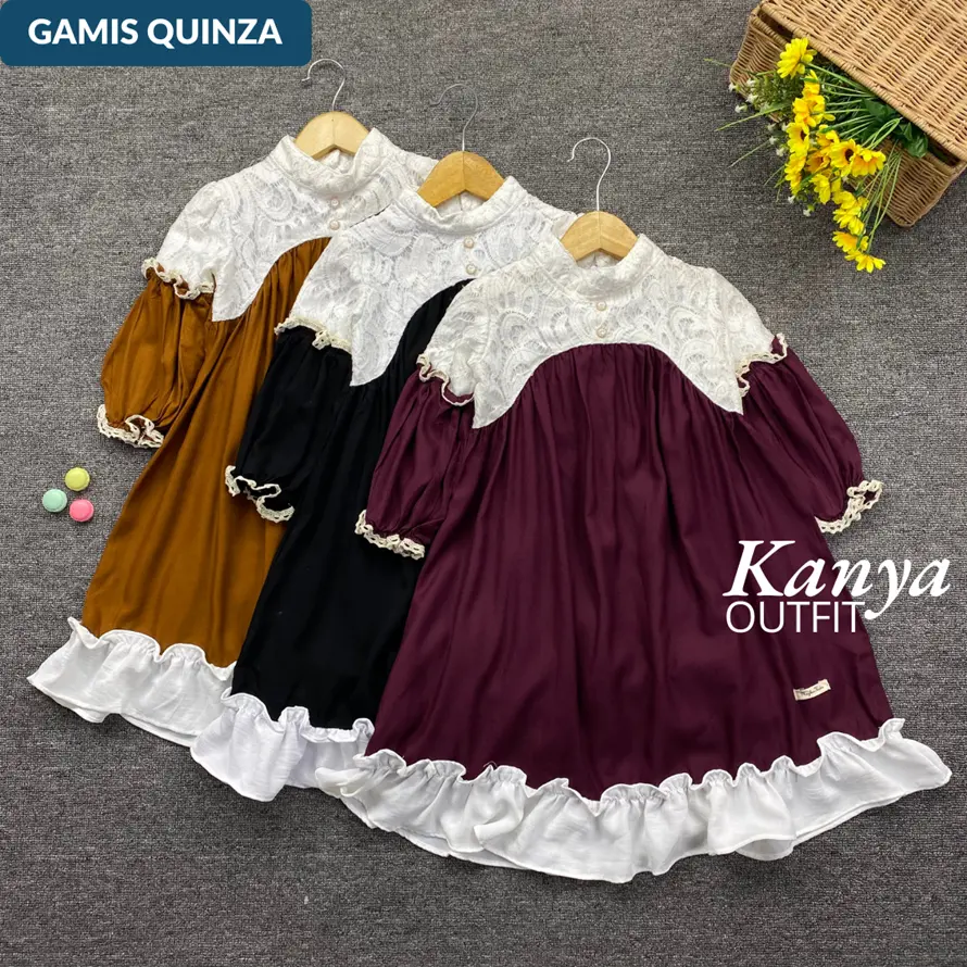 KNO 1-4TH GAMIS ANAK QUINZA LONG DRESS ANAK PEREMPUAN BROKAT BY MYBEE v2