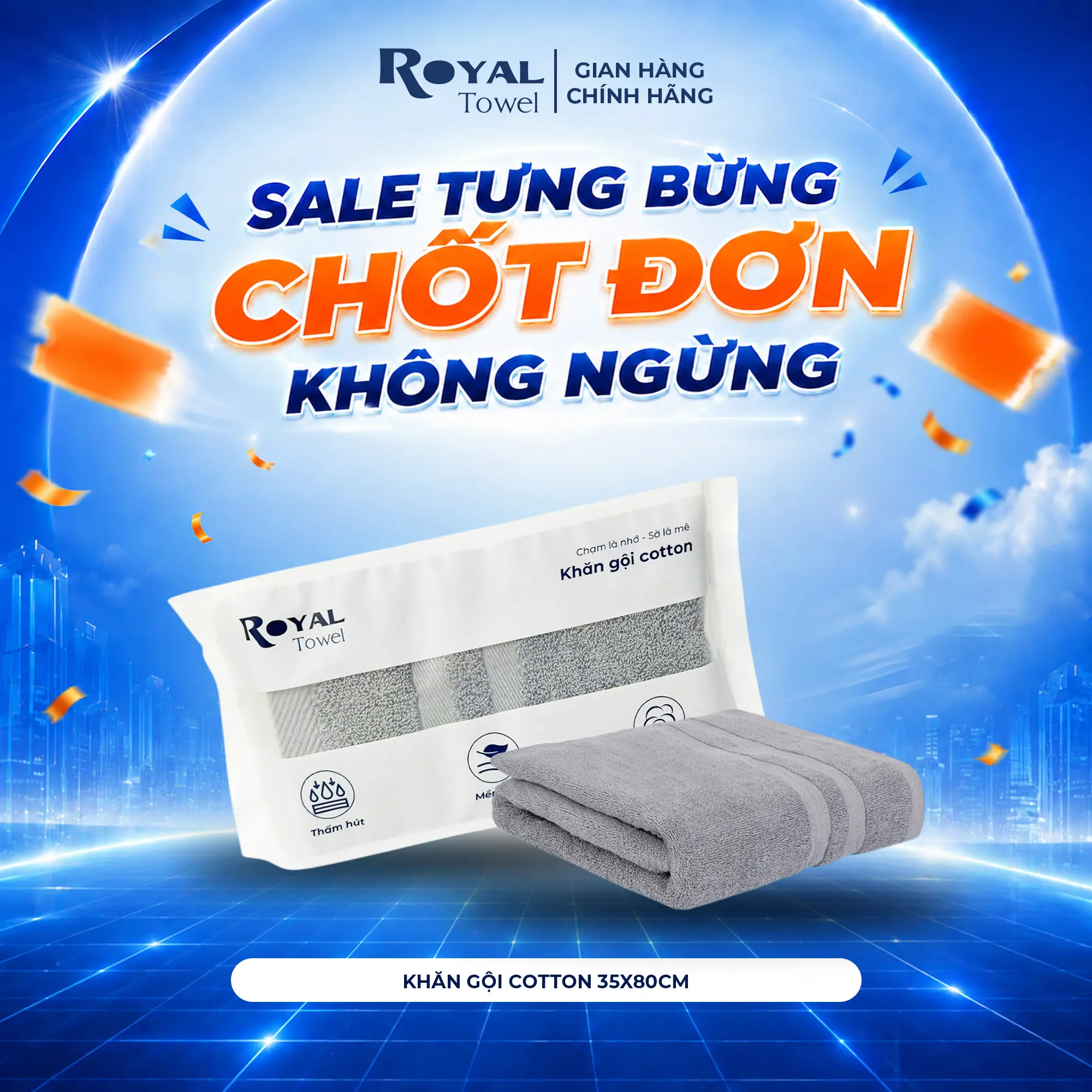 Khăn Gội Royal Towel 35x80cm Sợi Cotton Mềm Mịn, Thấm Hút Tốt, Không Xổ Lông, Không Phai Màu