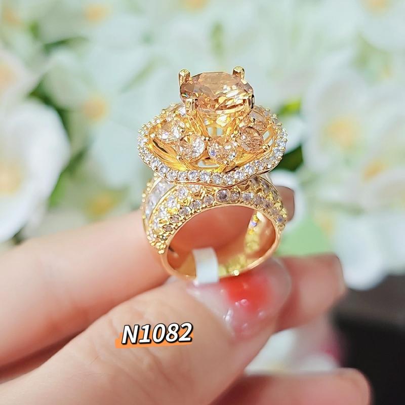  Nhẫn nữ hoàng đá hột cao đá trà chất Titan xi vàng không đen đai nhẫn đính đá mẫu hot 