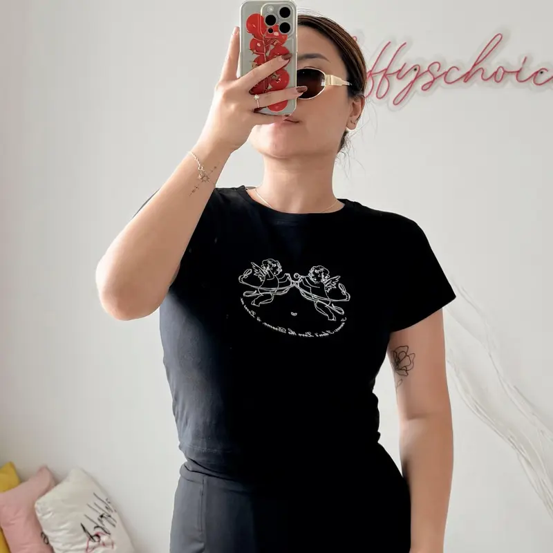 Pluffyschoice Drama Loves Me Baby Tee Crop T-shirt Baju Pendek Fitbody Wanita Kaos Katun Atasan 5