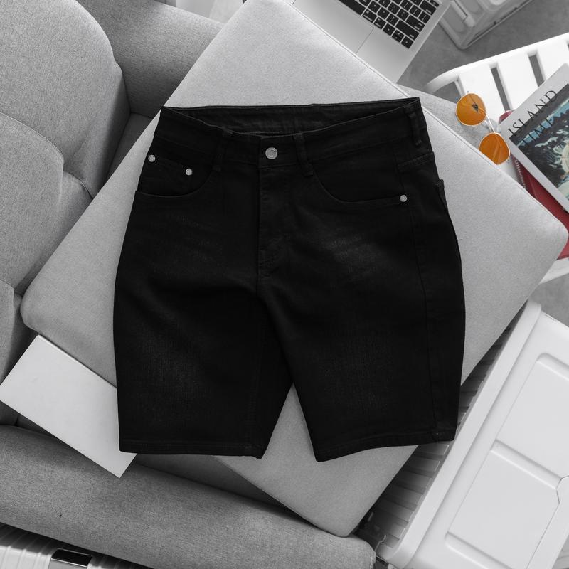 Quần short jean nam jean ngắn ĐEN WAT 13 vải cotton co giãn Menswear Pants Có Túi