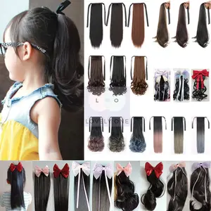 Rambut Palsu Anak model Jepit dan Pita Rambut Tebal & Halus Anak Perempuan Ekor Kuda - Rambut Lurus dan Ikal - Pita Merah Pink Ungu