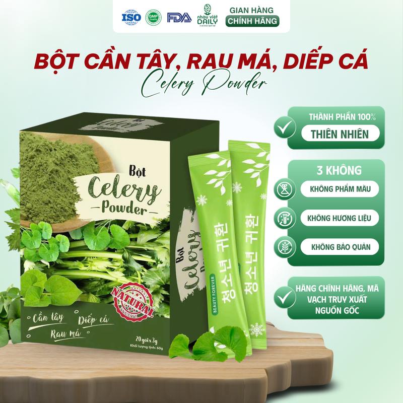 1 Hộp Bột Cần Tây Diếp Cá Rau Má Nguyên Chất Sấy Thăng Hoa Đẹp Da, Giữ Dáng, Bổ Sung Chất Xơ, Hỗ Trợ Tiêu Hóa,Thanh Nhiệt Mát Gan