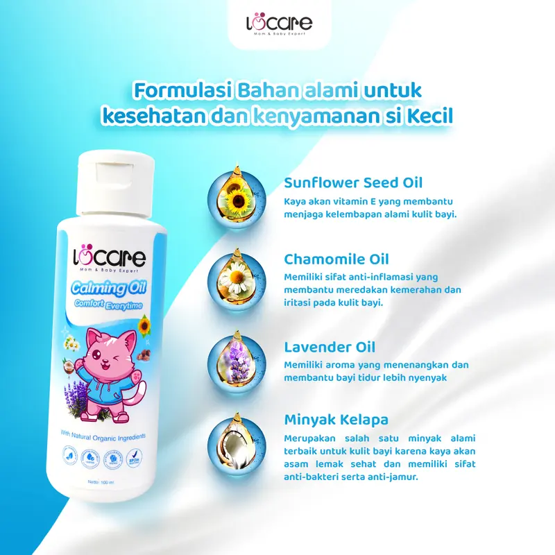 Locare Exlusive Bundling Calming Oil 100ml & Filent Baby CF Balm For Baby With Chamomile, Eucalyptus, Sun Flower, Lavender - Bayi Tidur Nyenyak - Mengurangi Rewel Anak - Hindari Gigitan Nyamuk & Menghangatkan Si Kecil 4