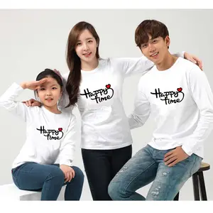 Kaos Couple Keluarga Family Happy Time Papa Mama Kakak Adek Baju Coupel Pasangan Keluarga ayah ibu anak Lengan Panjang Abu Biru Hijau Merah Ungu