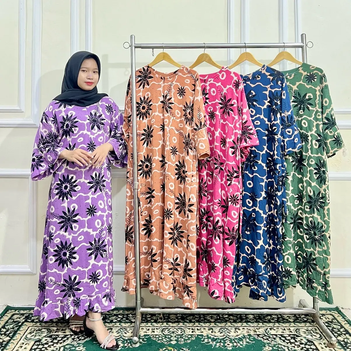 Gamis Rayon Premium Motif Daun Talas Busui Friendly Jumbo Nyaman dipakai sehari hari