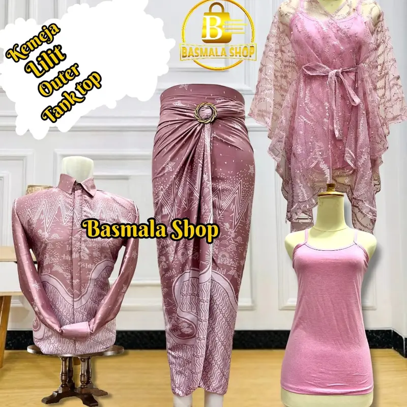 couplean satu set lengkap dengan kemeja lengan panjang atasan outer pita dan inner tank top serta bawahan lilit batik kekinian untuk acara kondangan wisudah dan lain nya 4