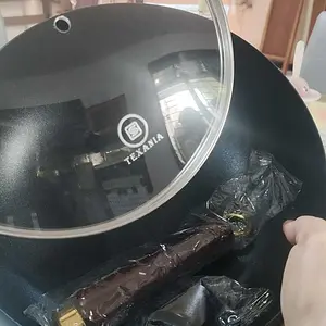 [Year End Sale] TEXANIA Panci Besi Non-Coating Anti Lengket Gagang Kayu Tutup Kaca Diameter 24cm Kitchenware