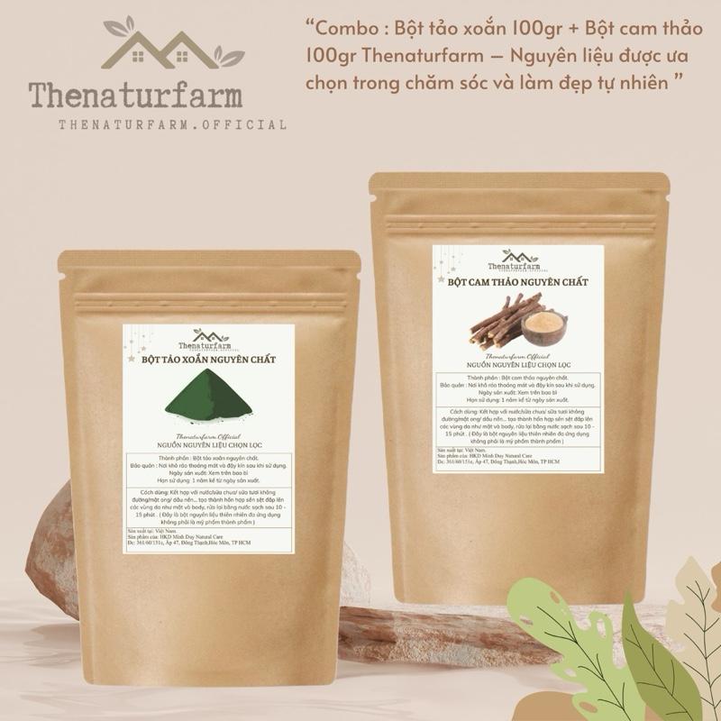 Combo hỗ trợ dưỡng sáng mịn màng gồm: Bột tảo xoắn spirulina 100gr + Bột cam thảo 100gr Thenaturfarm