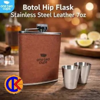Botol Hip Flask Stainless Steel Leather 7 Oz with Shot Glass - TAG7