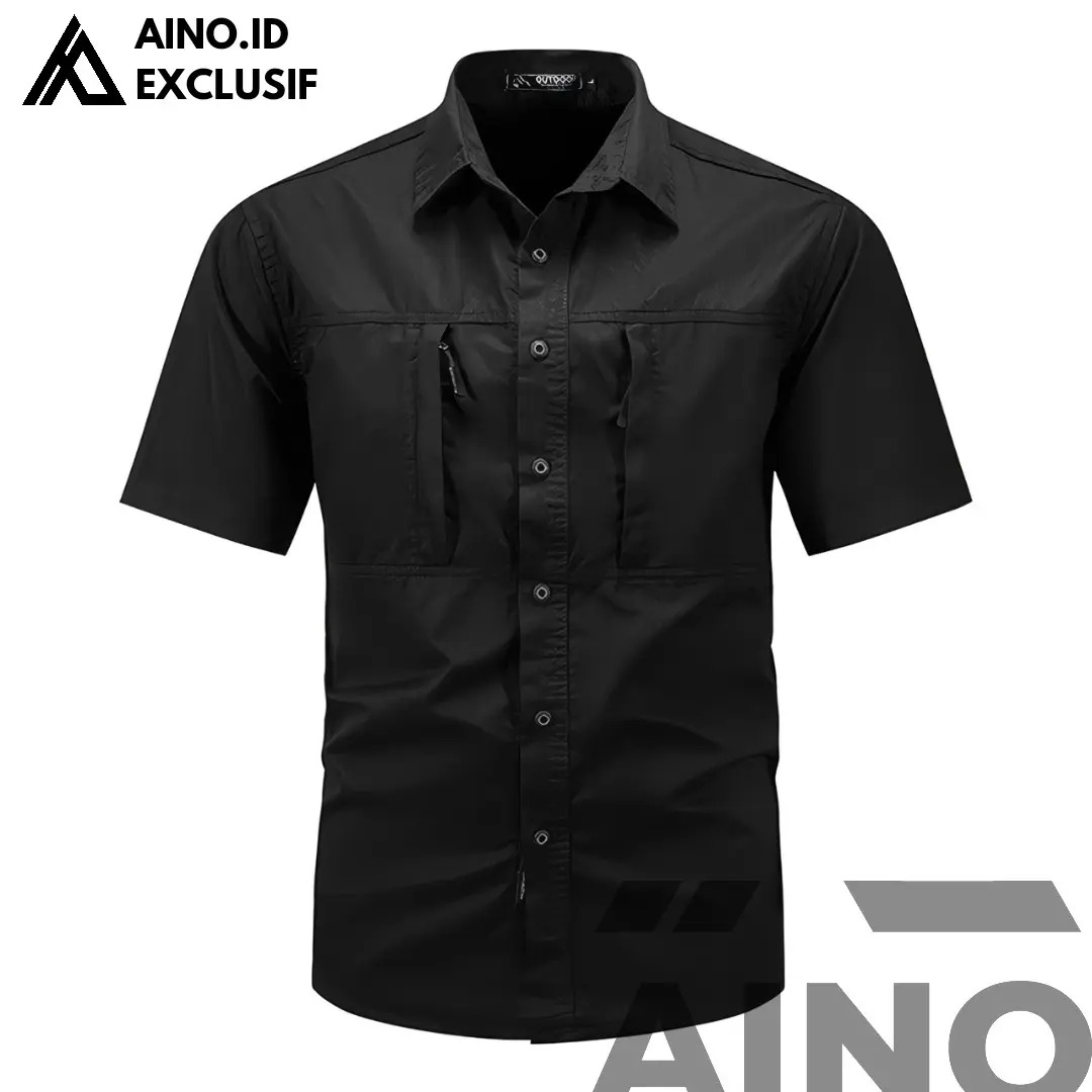 Kemeja W-TAC Hitam Lengan Pendek Premium Outdoor Lapangan Abu