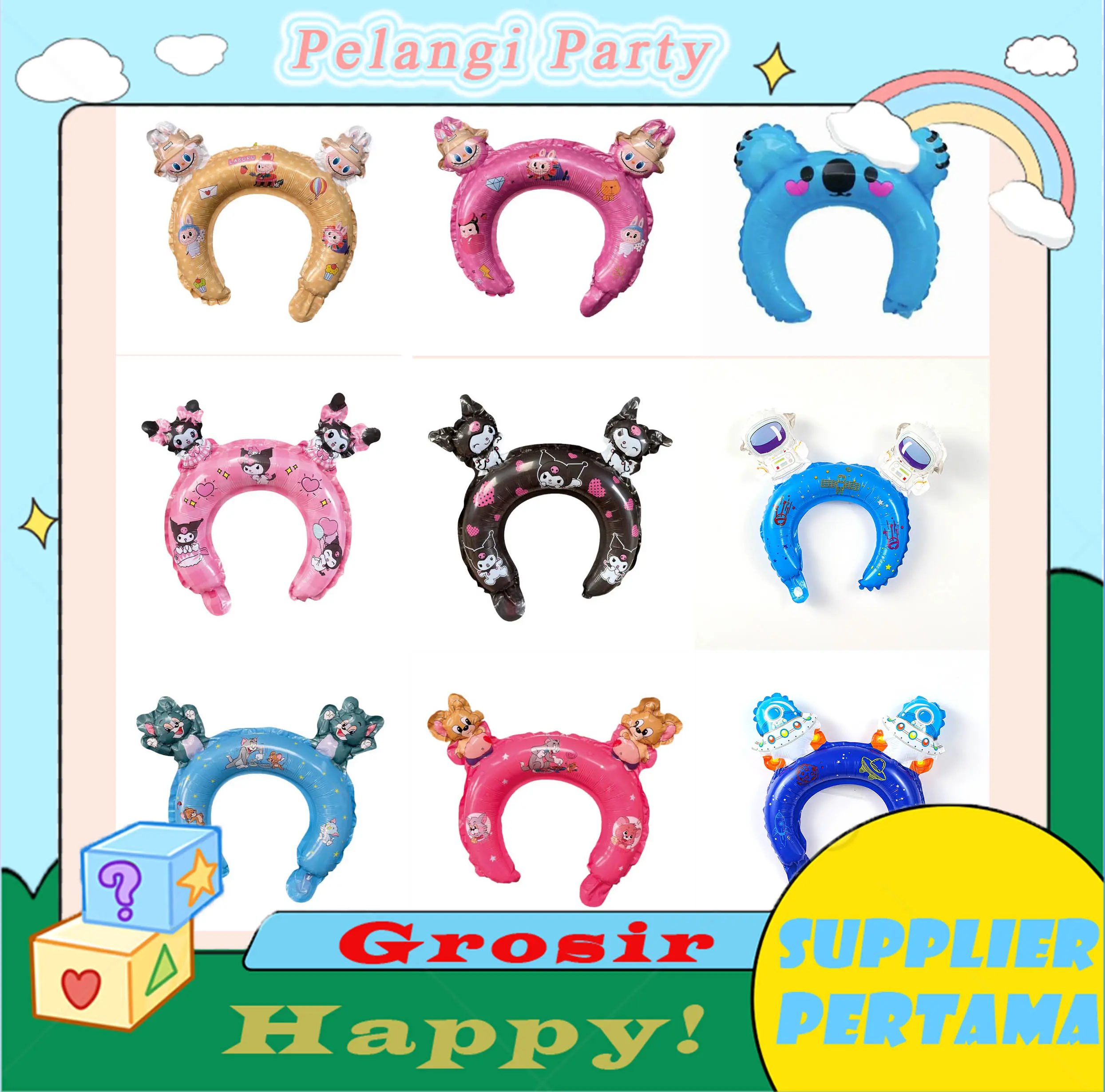 Balon bando foil kepala lucu / kuromi / cinnamoroll / hello kitty / melody / Tom