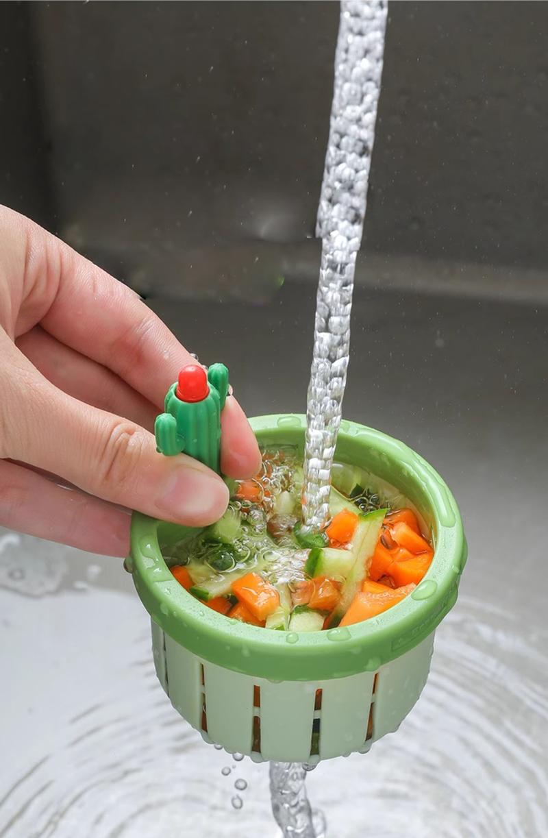 Product Introduction of Cactus Sink Filter Basket Home Kitchen Creative Drain Basket Sink Residue Filter Anti clogging Handheld Non dirty Hands 1