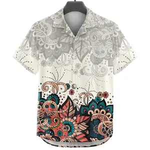 GOKS Baju Kemeja Motif Laki Laki Perempuan Full Print Printing Kemeja Vintage 460 BATIK CREAM