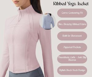Ribbed Yoga Jacket – Zip-Up Sport Top with Stand Collar | Quick-Dry, Moisture-Wicking Fit [YA52]