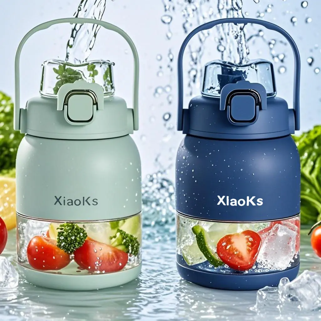 Xiaoks 500ML portable juicer: Dual - lid, 14 - leaf 18000RPM blade for smooth juice. Handle, straw for outdoor use. Safe build, long - life battery, multi - charge for fresh juice anywhere.