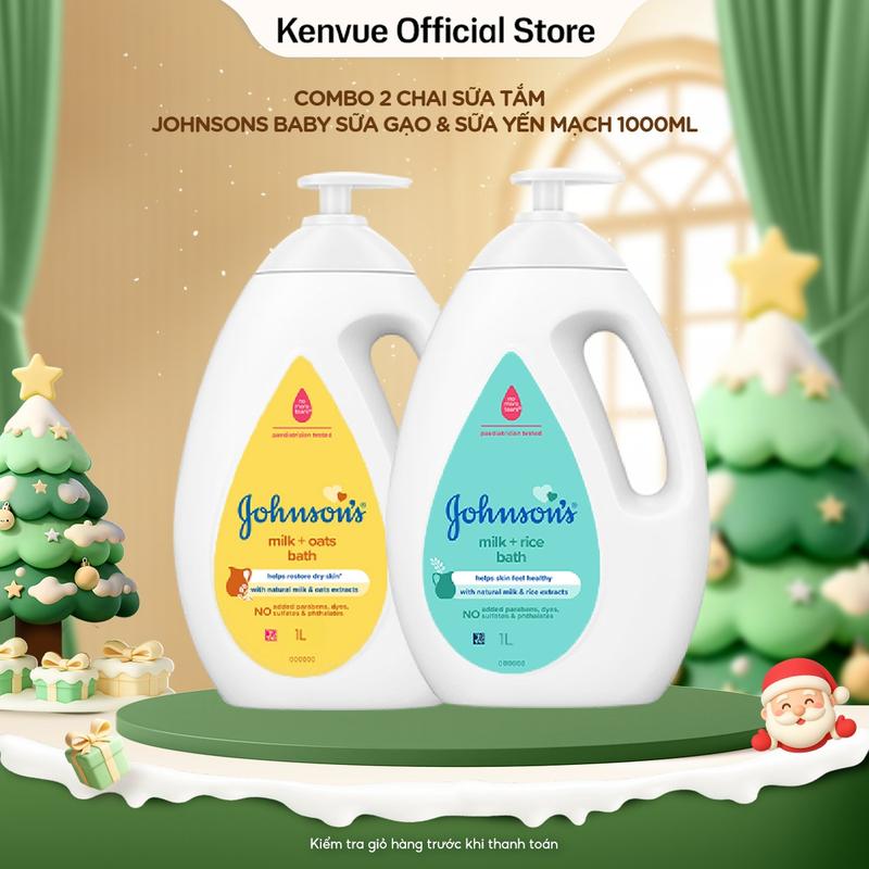 Chảnh Beauty LS1 Johnson & Johnson Bộ 2 Chai Sữa Tắm Johnson's Baby Sữa Gạo & Yến Mạch 1000ml x 2 Dưỡng Ẩm Dưỡng Da Body Cho Bé