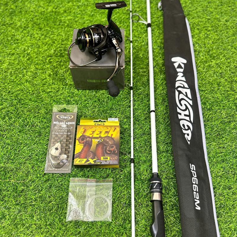   Tặng Dù+Nhái TV+Khóa leader  Combo Đứng Cần KINGFISHER+ Máy MEKONG PRIDE M63 ,câu lure  cần câu lure máy câu đứng 