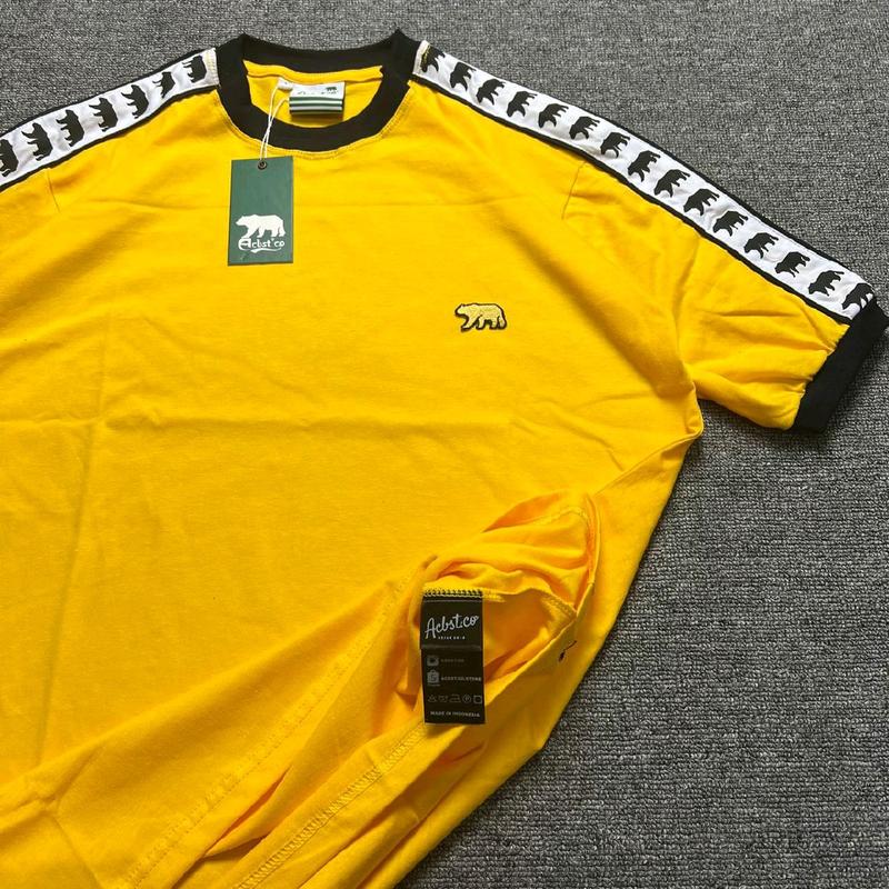 KAOS Pria Casual Taped Ringer Kuning Bordir dengan Logo Dada Bordir Komputer - Bahan Katun Combad 24s 4