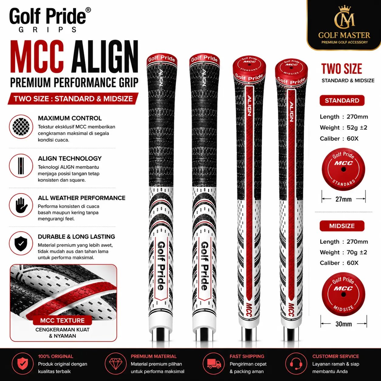 Grip Golf Pride MCC ALIGN | Grip Stick Golf Premium Rubber | Driver Iron Hybrid